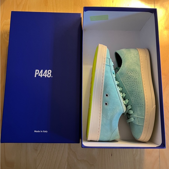 NWT P448 Jack Suede Low Top Sneaker (Women) Aqua P448 size 37 - Picture 2 of 16